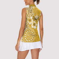 Cook Islands Women Sleeveless Polo Shirt Yellow Hibiscus And Stars LT05 - Polynesian Pride