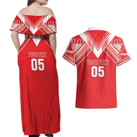 Custom Tahiti Football Couples Matching Off Shoulder Maxi Dress and Hawaiian Shirt Coat Of Arms Polynesian Tribal Pattern LT05 - Polynesian Pride