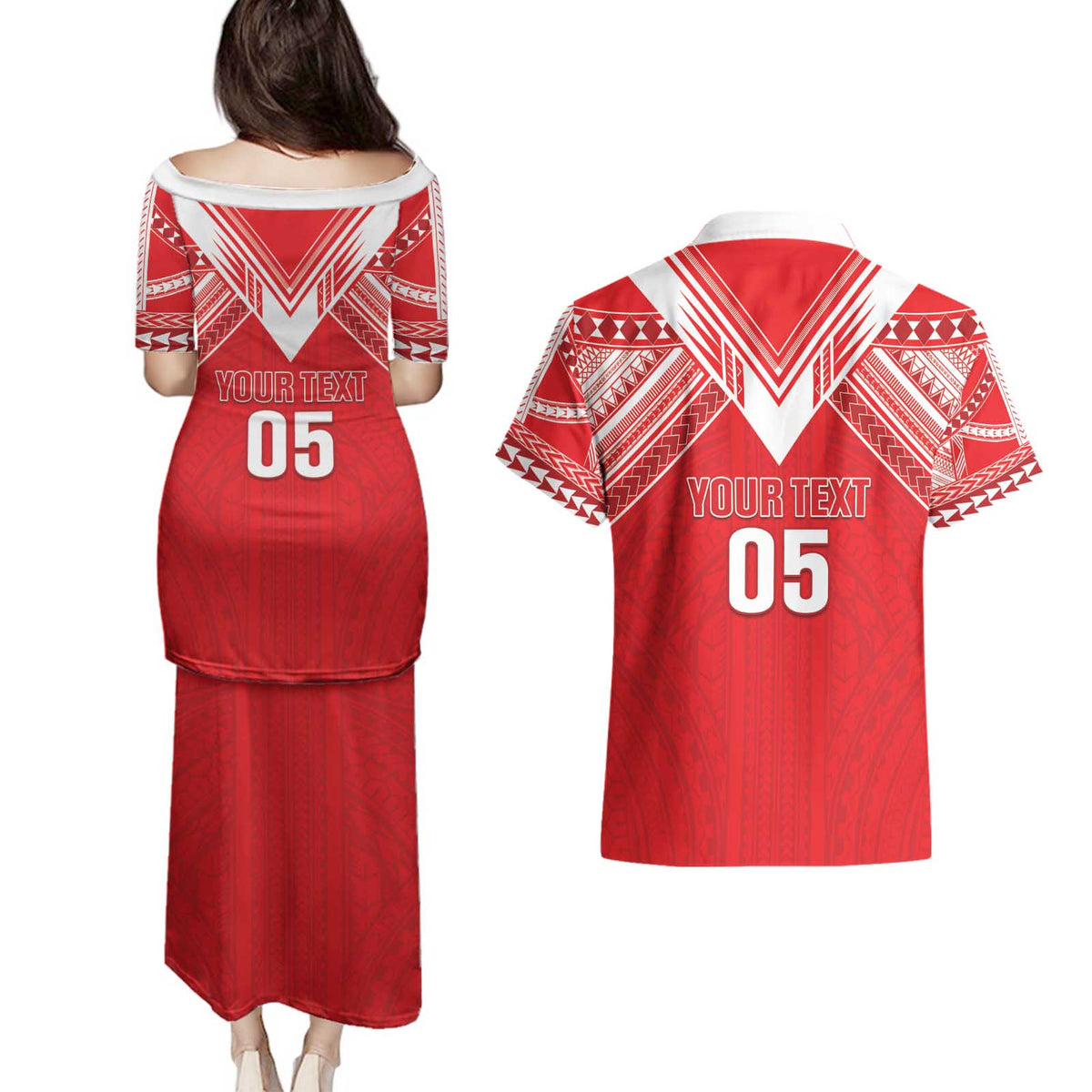 Custom Tahiti Football Couples Matching Puletasi and Hawaiian Shirt Coat Of Arms Polynesian Tribal Pattern LT05 - Polynesian Pride