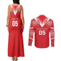 Custom Tahiti Football Couples Matching Tank Maxi Dress and Long Sleeve Button Shirt Coat Of Arms Polynesian Tribal Pattern LT05 - Polynesian Pride