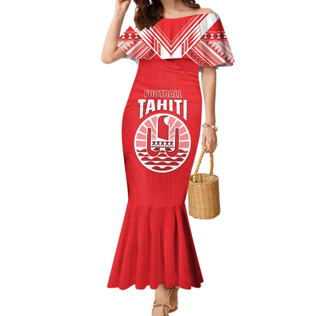 Custom Tahiti Football Family Matching Mermaid Dress and Hawaiian Shirt Coat Of Arms Polynesian Tribal Pattern LT05 Mom's Dress Red - Polynesian Pride
