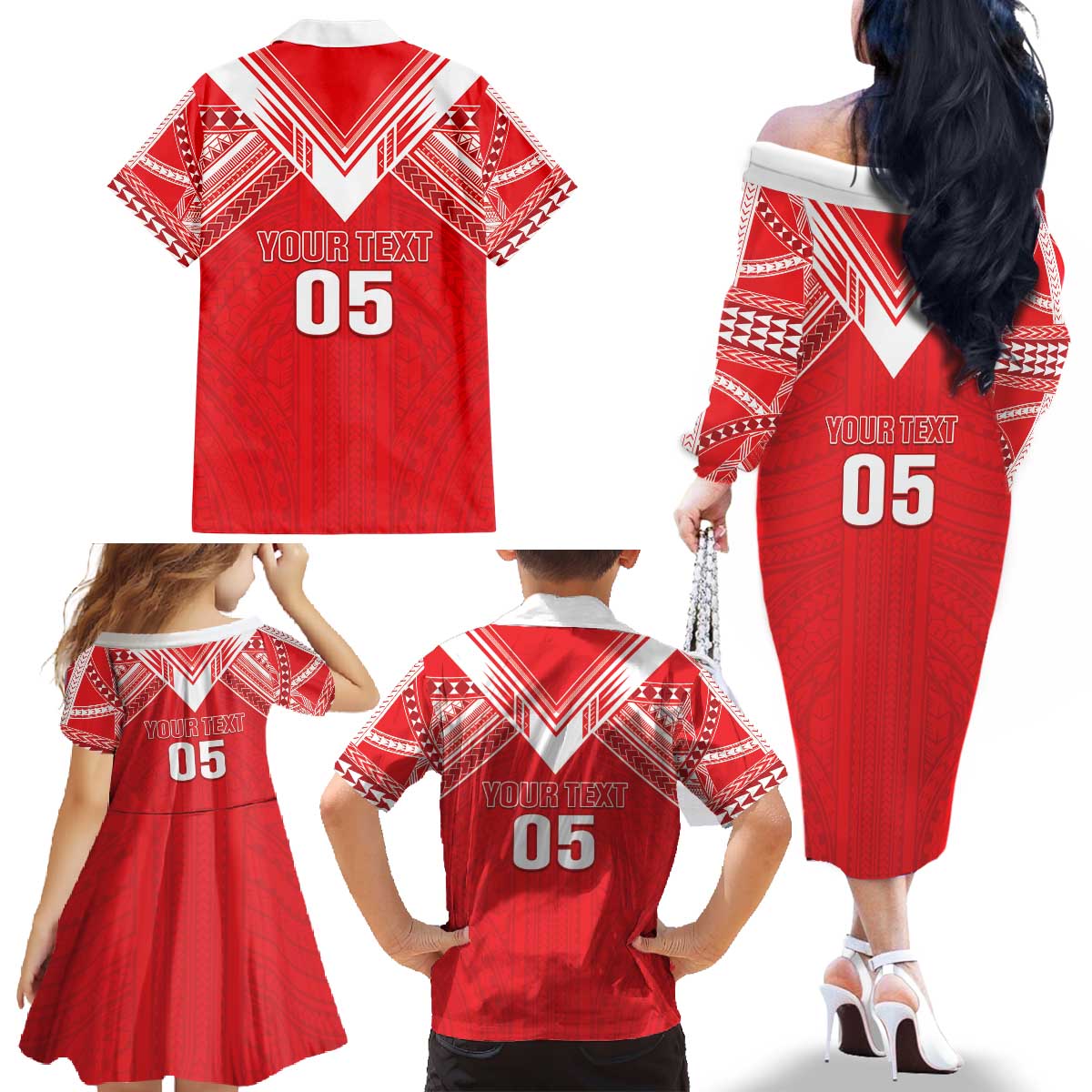 Custom Tahiti Football Family Matching Off The Shoulder Long Sleeve Dress and Hawaiian Shirt Coat Of Arms Polynesian Tribal Pattern LT05 - Polynesian Pride