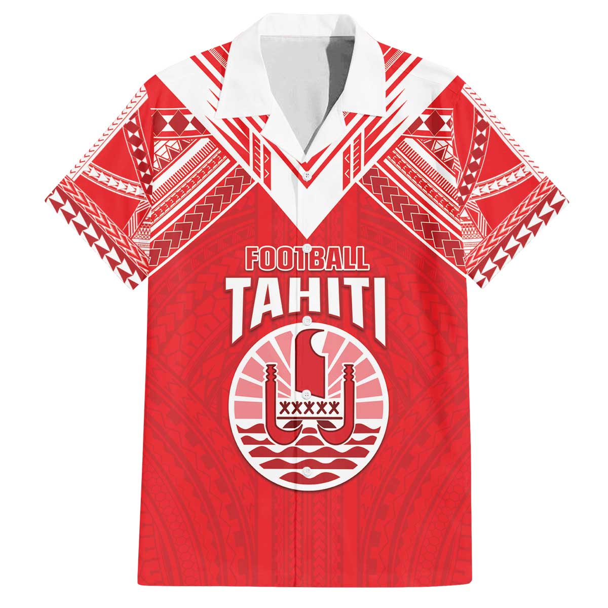 Custom Tahiti Football Family Matching Off The Shoulder Long Sleeve Dress and Hawaiian Shirt Coat Of Arms Polynesian Tribal Pattern LT05 Dad's Shirt - Short Sleeve Red - Polynesian Pride