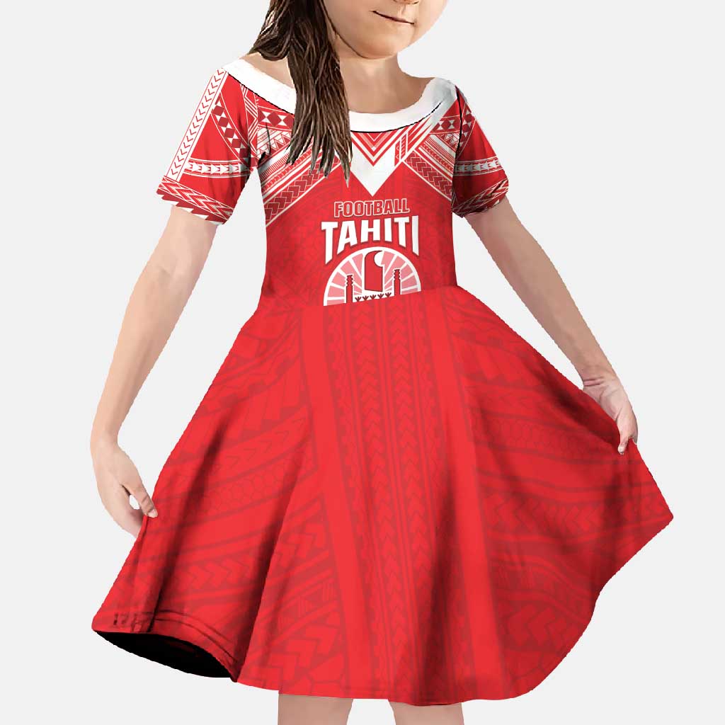 Custom Tahiti Football Family Matching Off Shoulder Maxi Dress and Hawaiian Shirt Coat Of Arms Polynesian Tribal Pattern LT05 Daughter's Dress Red - Polynesian Pride