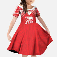 Custom Tahiti Football Family Matching Off Shoulder Maxi Dress and Hawaiian Shirt Coat Of Arms Polynesian Tribal Pattern LT05 Daughter's Dress Red - Polynesian Pride