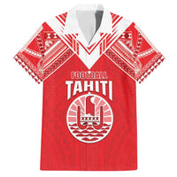Custom Tahiti Football Family Matching Off Shoulder Maxi Dress and Hawaiian Shirt Coat Of Arms Polynesian Tribal Pattern LT05 Dad's Shirt - Short Sleeve Red - Polynesian Pride
