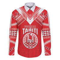 Custom Tahiti Football Family Matching Off Shoulder Maxi Dress and Hawaiian Shirt Coat Of Arms Polynesian Tribal Pattern LT05 Dad's Shirt - Long Sleeve Red - Polynesian Pride