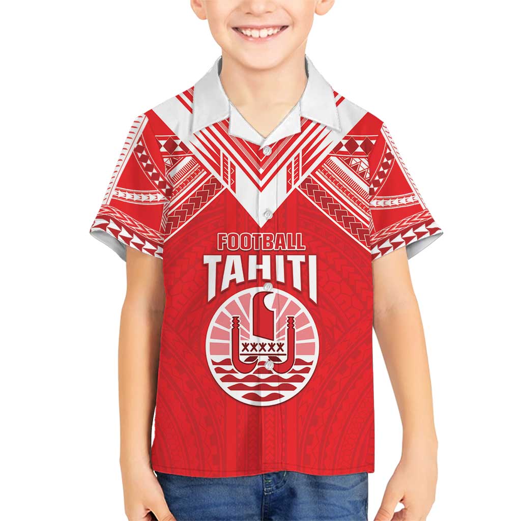 Custom Tahiti Football Family Matching Off Shoulder Maxi Dress and Hawaiian Shirt Coat Of Arms Polynesian Tribal Pattern LT05 Son's Shirt Red - Polynesian Pride
