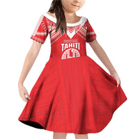 Custom Tahiti Football Family Matching Off Shoulder Short Dress and Hawaiian Shirt Coat Of Arms Polynesian Tribal Pattern LT05 Daughter's Dress Red - Polynesian Pride