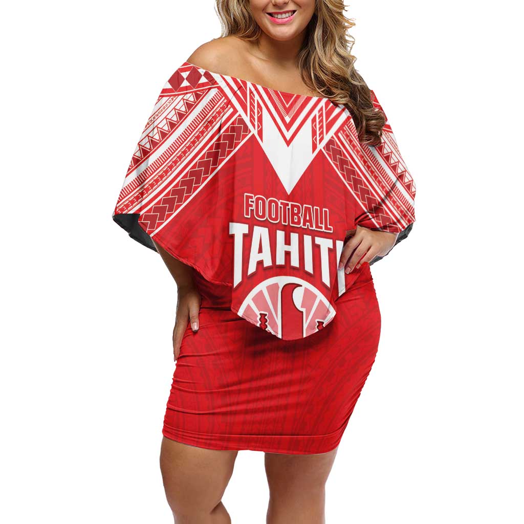Custom Tahiti Football Family Matching Off Shoulder Short Dress and Hawaiian Shirt Coat Of Arms Polynesian Tribal Pattern LT05 Mom's Dress Red - Polynesian Pride