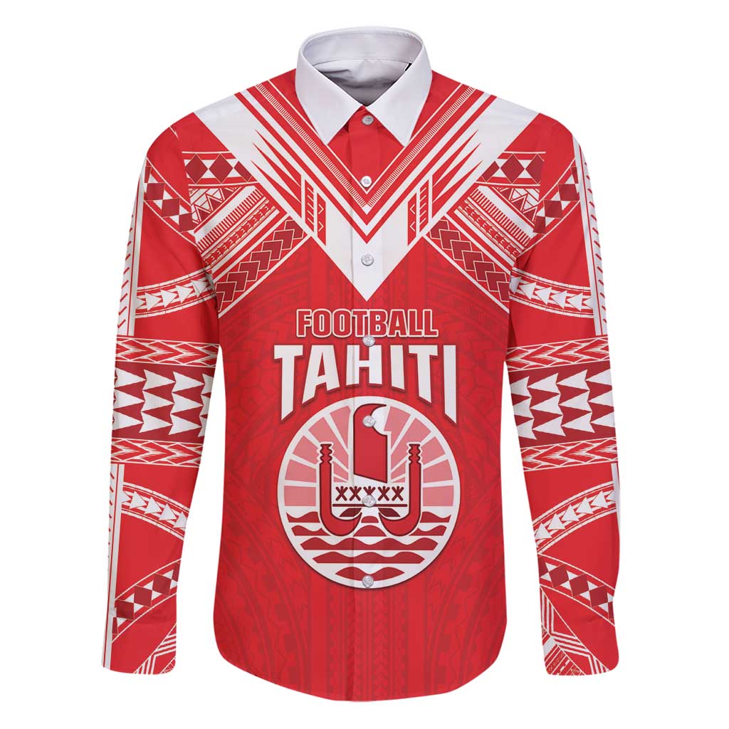 Custom Tahiti Football Family Matching Puletasi and Hawaiian Shirt Coat Of Arms Polynesian Tribal Pattern LT05 Dad's Shirt - Long Sleeve Red - Polynesian Pride
