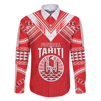 Custom Tahiti Football Family Matching Short Sleeve Bodycon Dress and Hawaiian Shirt Coat Of Arms Polynesian Tribal Pattern LT05 Dad's Shirt - Long Sleeve Red - Polynesian Pride