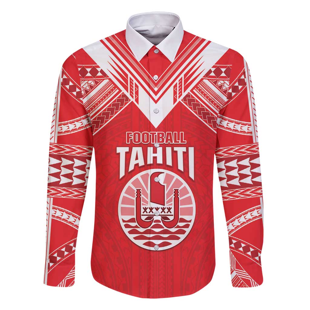 Custom Tahiti Football Family Matching Tank Maxi Dress and Hawaiian Shirt Coat Of Arms Polynesian Tribal Pattern LT05 Dad's Shirt - Long Sleeve Red - Polynesian Pride