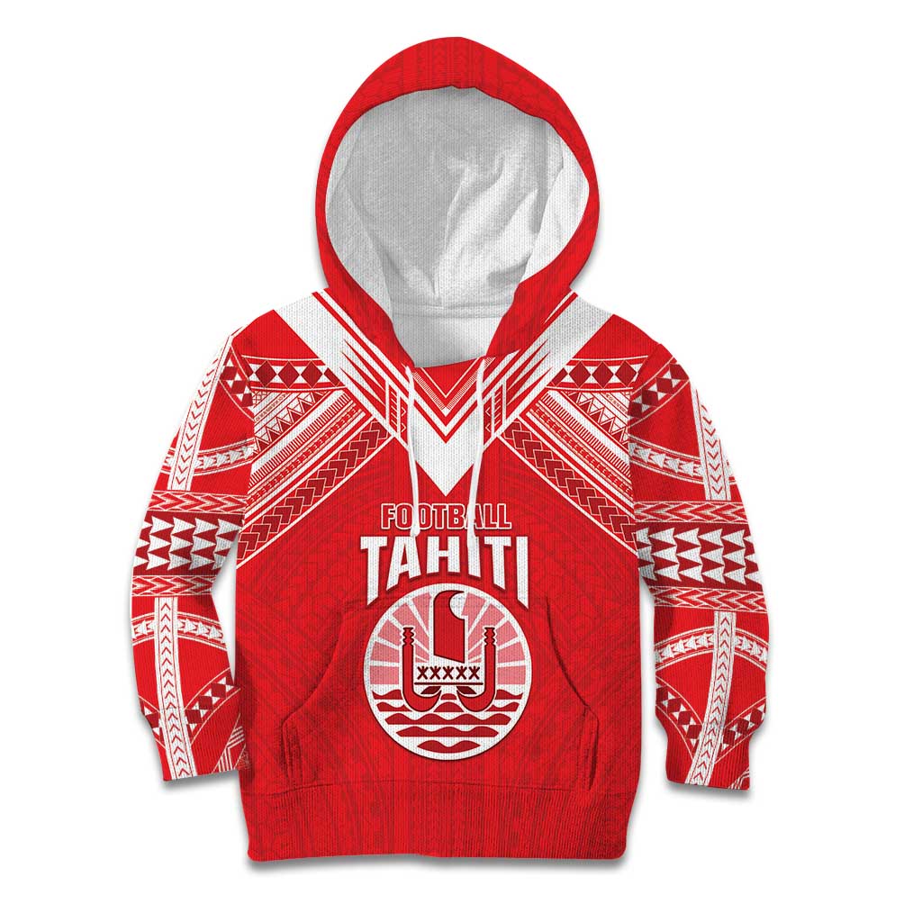 Custom Tahiti Football Kid Hoodie Coat Of Arms Polynesian Tribal Pattern LT05 Hoodie Red - Polynesian Pride