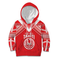 Custom Tahiti Football Kid Hoodie Coat Of Arms Polynesian Tribal Pattern LT05 Hoodie Red - Polynesian Pride