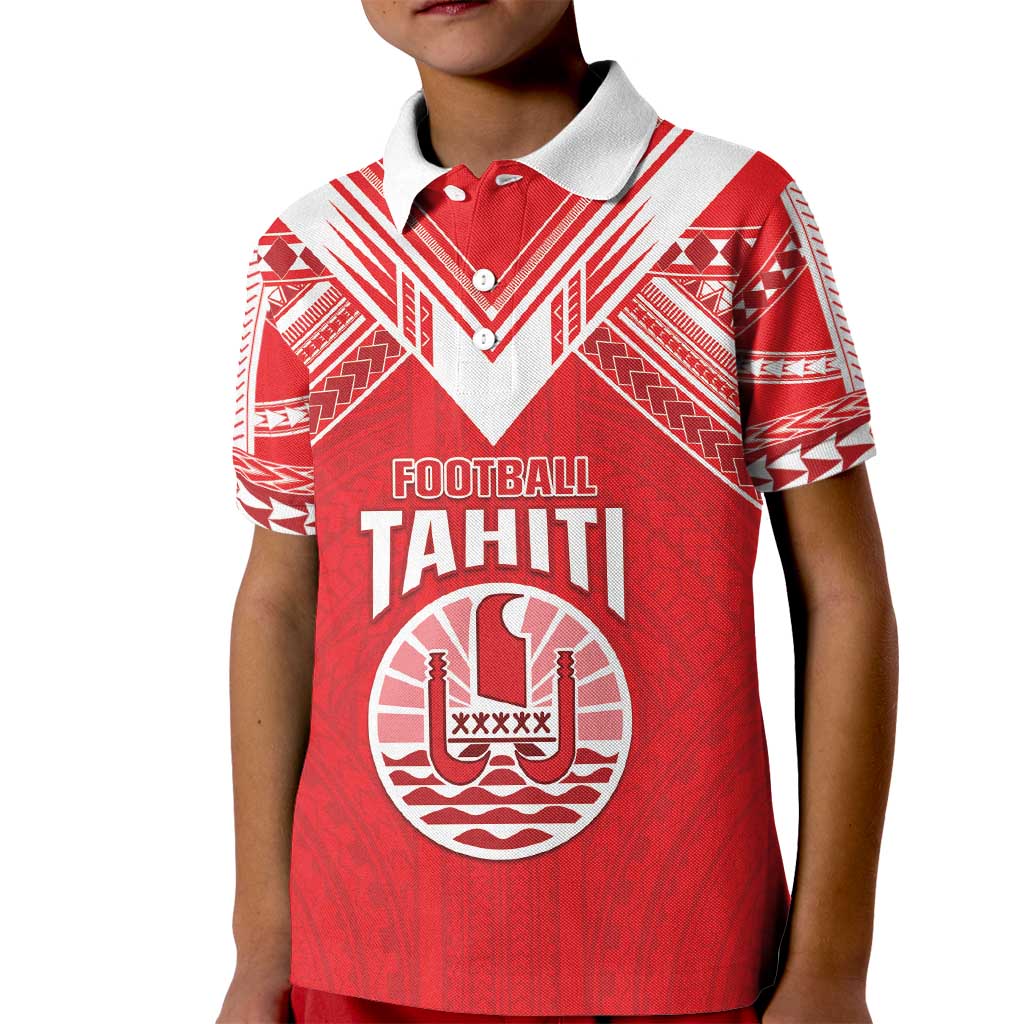 Custom Tahiti Football Kid Polo Shirt Coat Of Arms Polynesian Tribal Pattern LT05 Kid Red - Polynesian Pride