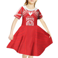 Custom Tahiti Football Kid Short Sleeve Dress Coat Of Arms Polynesian Tribal Pattern LT05 - Polynesian Pride
