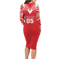 Custom Tahiti Football Long Sleeve Bodycon Dress Coat Of Arms Polynesian Tribal Pattern LT05 - Polynesian Pride