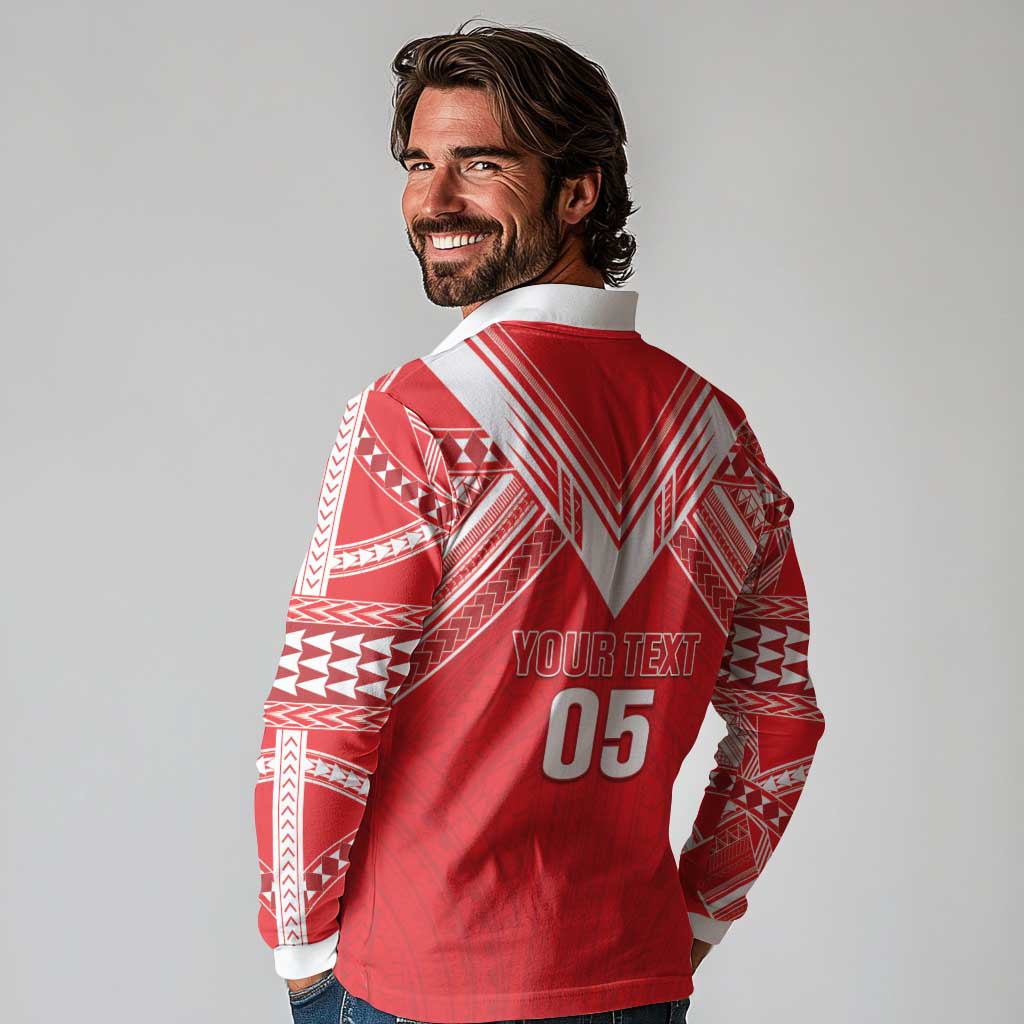 Custom Tahiti Football Long Sleeve Polo Shirt Coat Of Arms Polynesian Tribal Pattern LT05 - Polynesian Pride