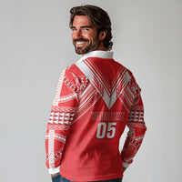 Custom Tahiti Football Long Sleeve Polo Shirt Coat Of Arms Polynesian Tribal Pattern LT05 - Polynesian Pride