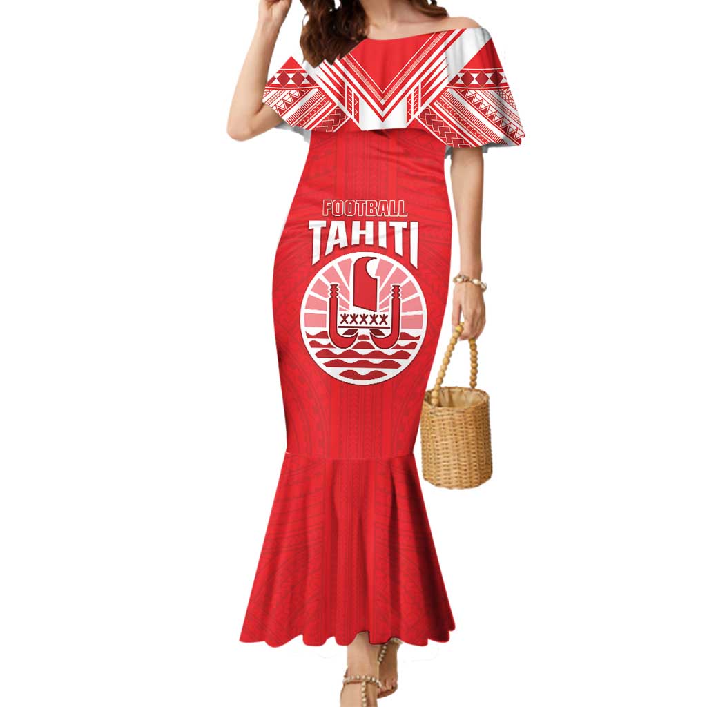 Custom Tahiti Football Mermaid Dress Coat Of Arms Polynesian Tribal Pattern LT05 Women Red - Polynesian Pride