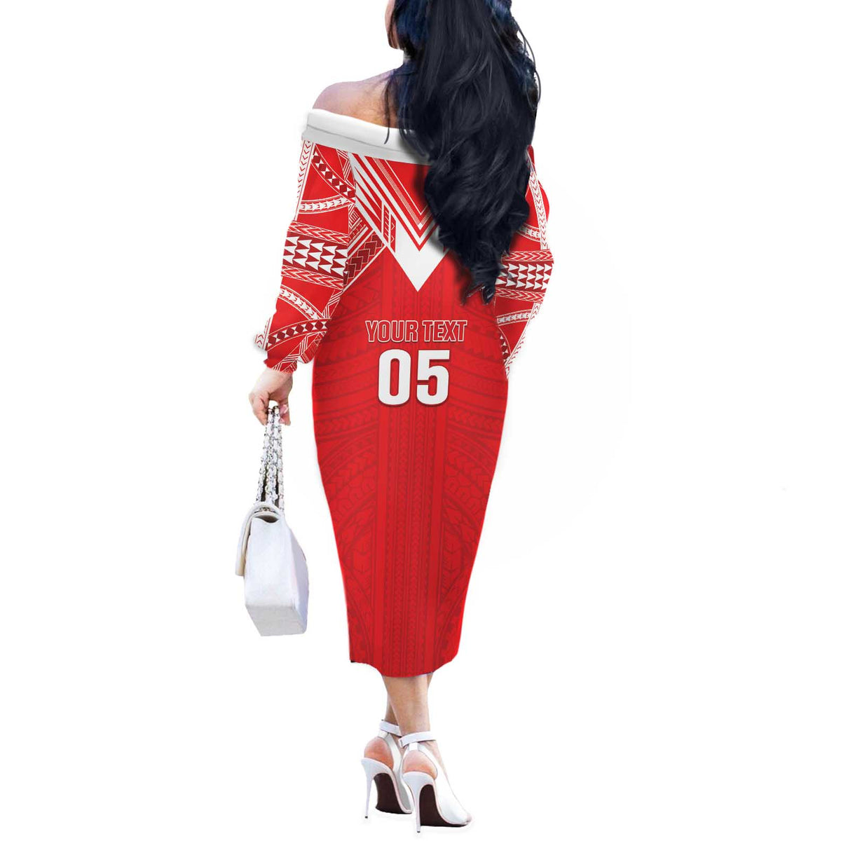 Custom Tahiti Football Off The Shoulder Long Sleeve Dress Coat Of Arms Polynesian Tribal Pattern LT05 - Polynesian Pride