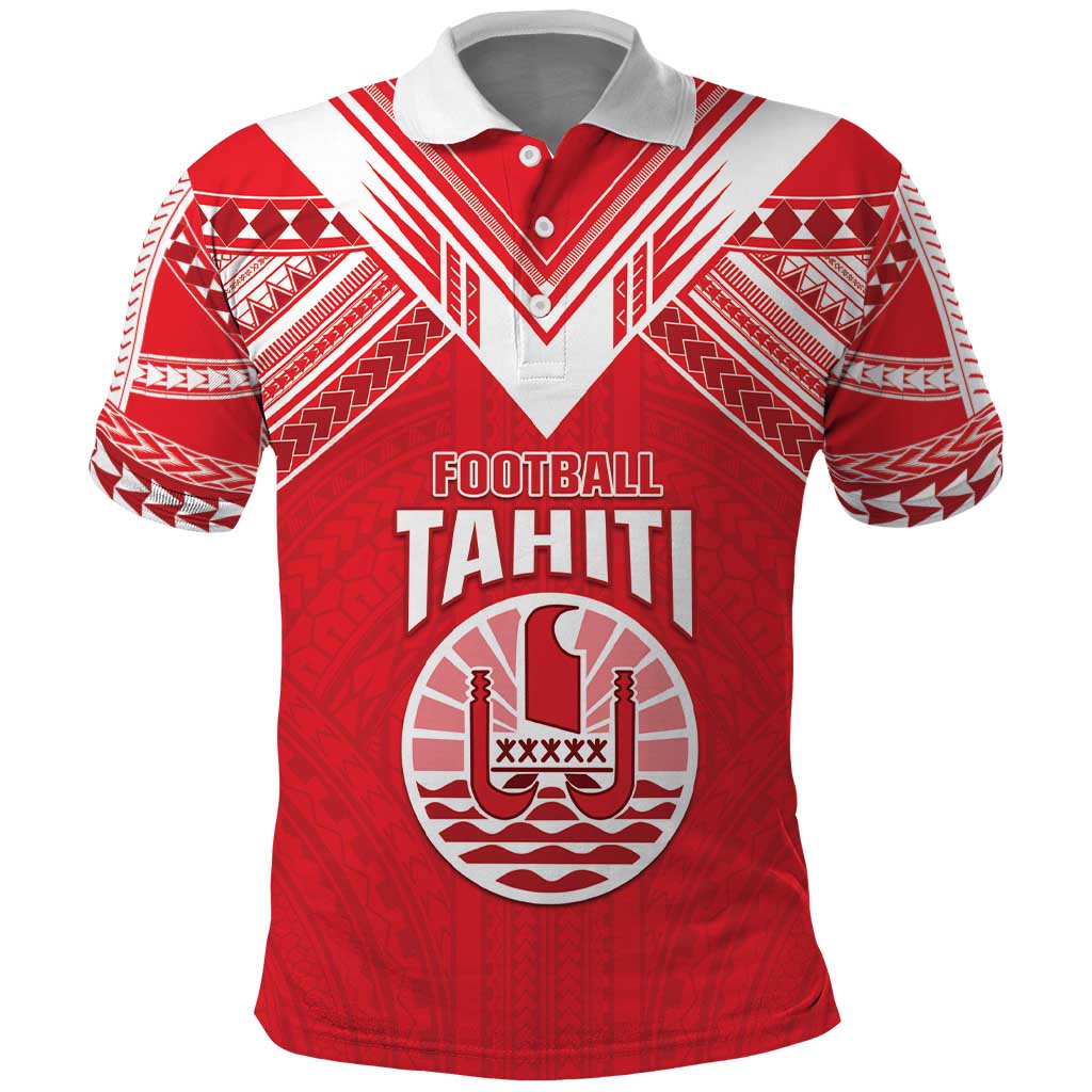 Custom Tahiti Football Polo Shirt Coat Of Arms Polynesian Tribal Pattern LT05 Red - Polynesian Pride