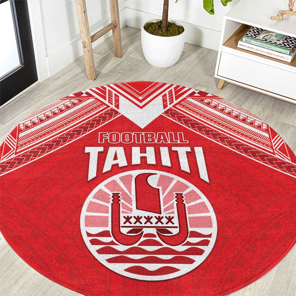 Tahiti Football Round Carpet Coat Of Arms Polynesian Tribal Pattern LT05 Red - Polynesian Pride