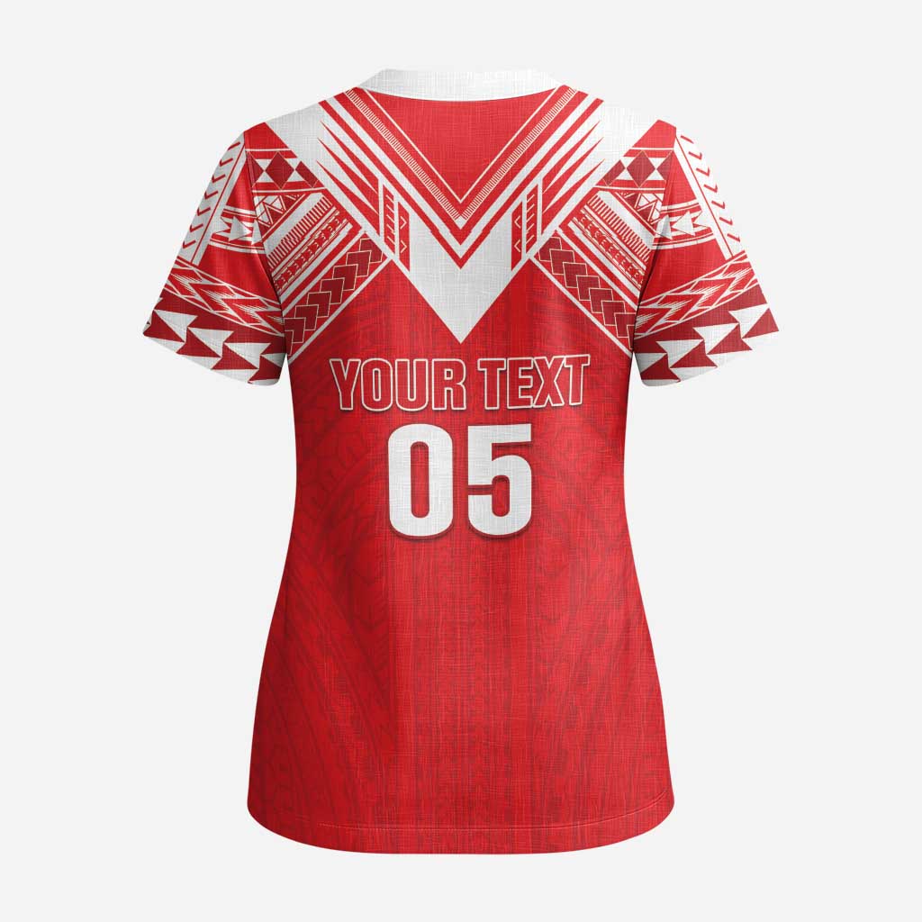 Custom Tahiti Football Scrub Top Coat Of Arms Polynesian Tribal Pattern - Polynesian Pride