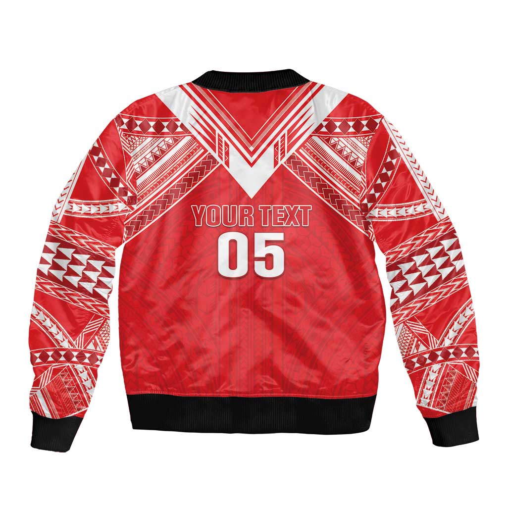 Custom Tahiti Football Sleeve Zip Bomber Jacket Coat Of Arms Polynesian Tribal Pattern