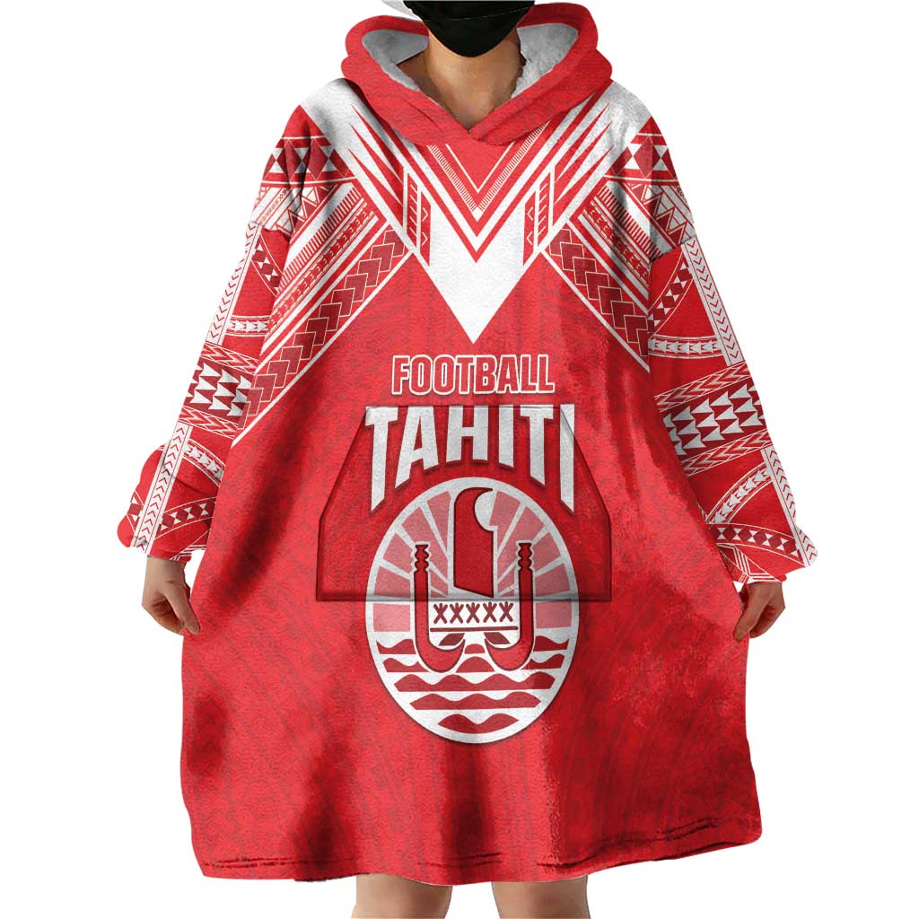 Custom Tahiti Football Wearable Blanket Hoodie Coat Of Arms Polynesian Tribal Pattern LT05 - Polynesian Pride