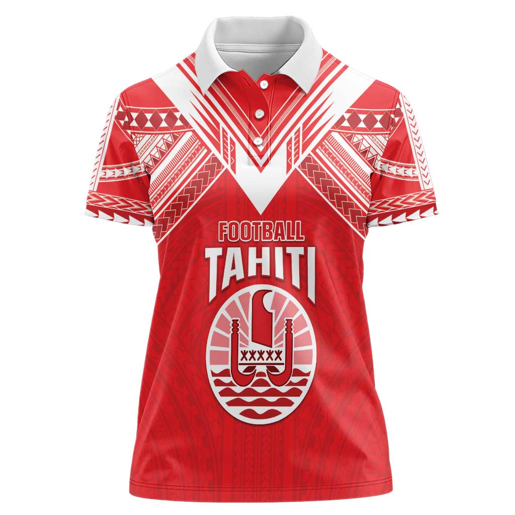 Custom Tahiti Football Women Polo Shirt Coat Of Arms Polynesian Tribal Pattern LT05 Female Red - Polynesian Pride