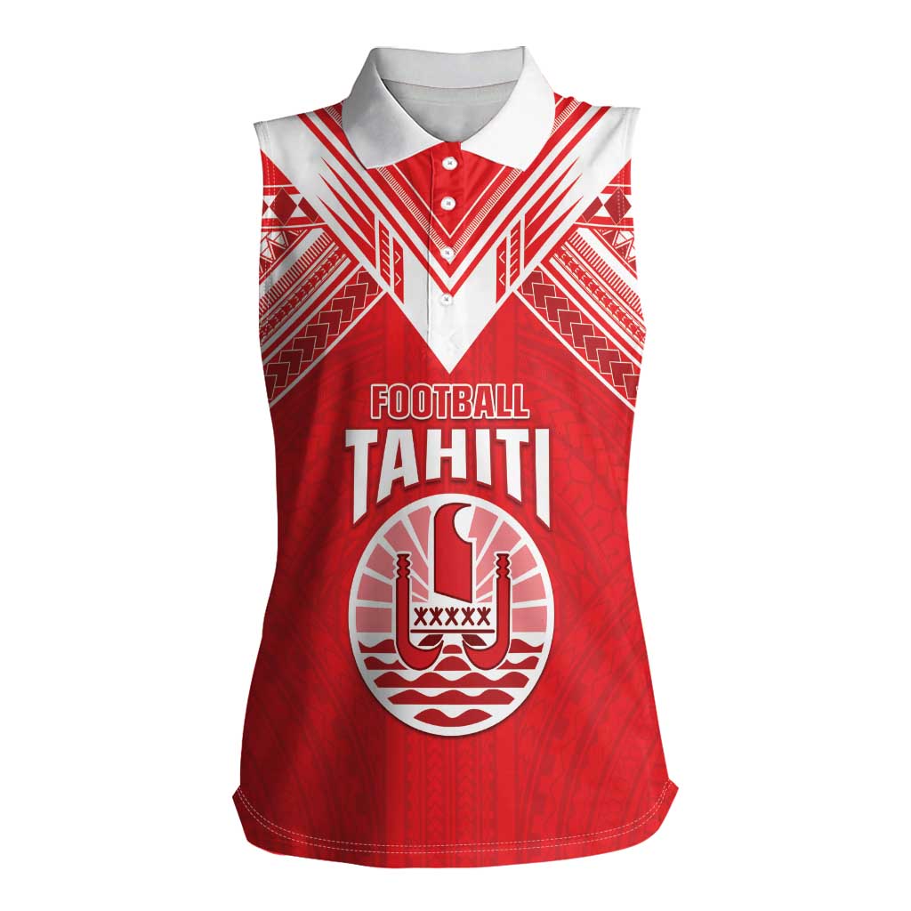 Custom Tahiti Football Women Sleeveless Polo Shirt Coat Of Arms Polynesian Tribal Pattern LT05 Female Red - Polynesian Pride