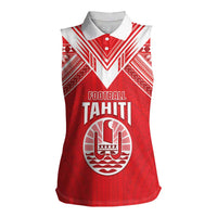 Custom Tahiti Football Women Sleeveless Polo Shirt Coat Of Arms Polynesian Tribal Pattern LT05 Female Red - Polynesian Pride