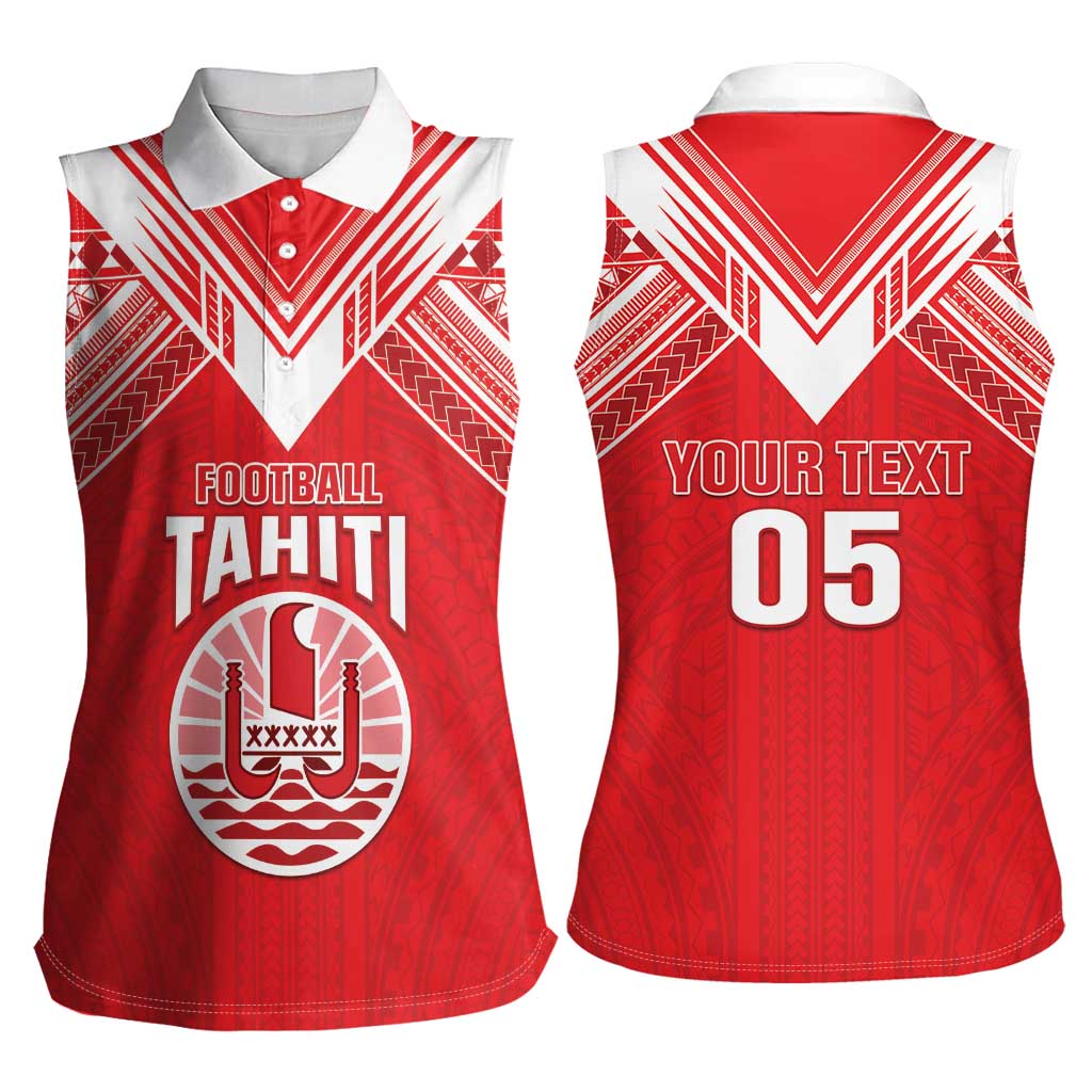 Custom Tahiti Football Women Sleeveless Polo Shirt Coat Of Arms Polynesian Tribal Pattern LT05 - Polynesian Pride