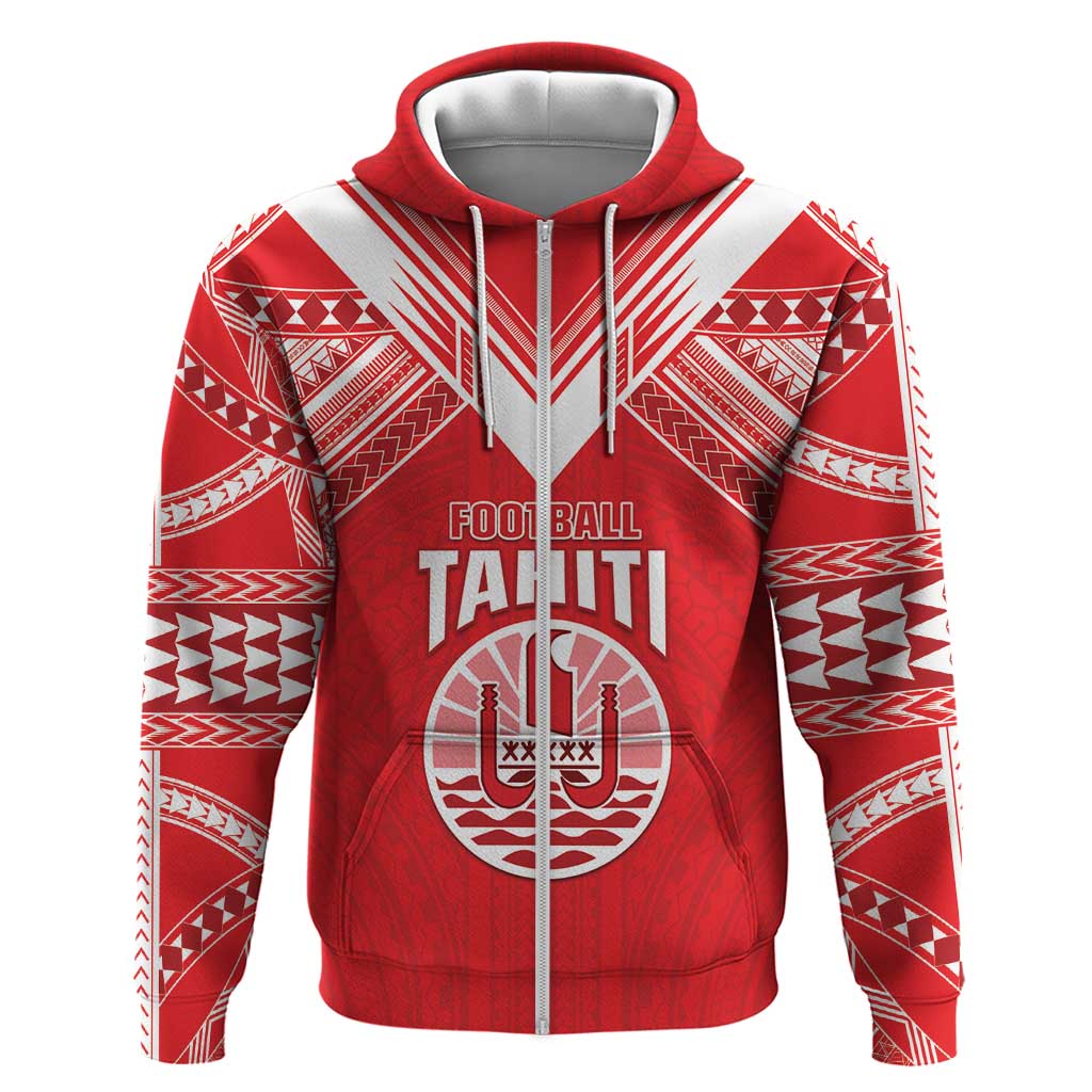 Custom Tahiti Football Zip Hoodie Coat Of Arms Polynesian Tribal Pattern LT05 Zip Hoodie Red - Polynesian Pride