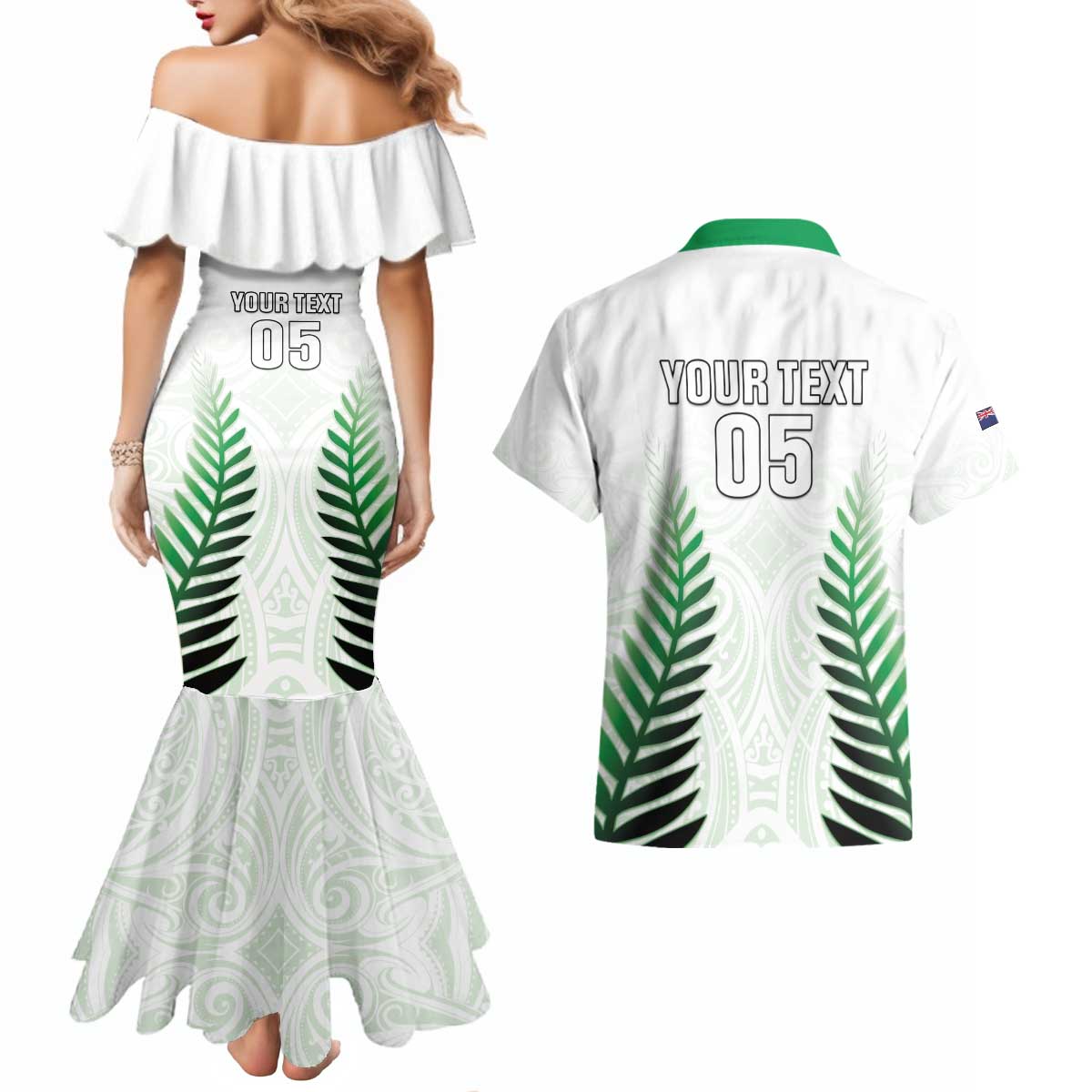 Custom New Zealand Fern Football Couples Matching Mermaid Dress and Hawaiian Shirt Simple Style LT05 - Polynesian Pride
