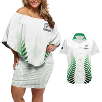 Custom New Zealand Fern Football Couples Matching Off Shoulder Short Dress and Hawaiian Shirt Simple Style LT05 White - Polynesian Pride