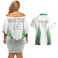 Custom New Zealand Fern Football Couples Matching Off Shoulder Short Dress and Hawaiian Shirt Simple Style LT05 - Polynesian Pride