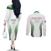 Custom New Zealand Fern Football Couples Matching Off The Shoulder Long Sleeve Dress and Long Sleeve Button Shirt Simple Style LT05 - Polynesian Pride