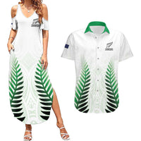 Custom New Zealand Fern Football Couples Matching Summer Maxi Dress and Hawaiian Shirt Simple Style LT05 White - Polynesian Pride