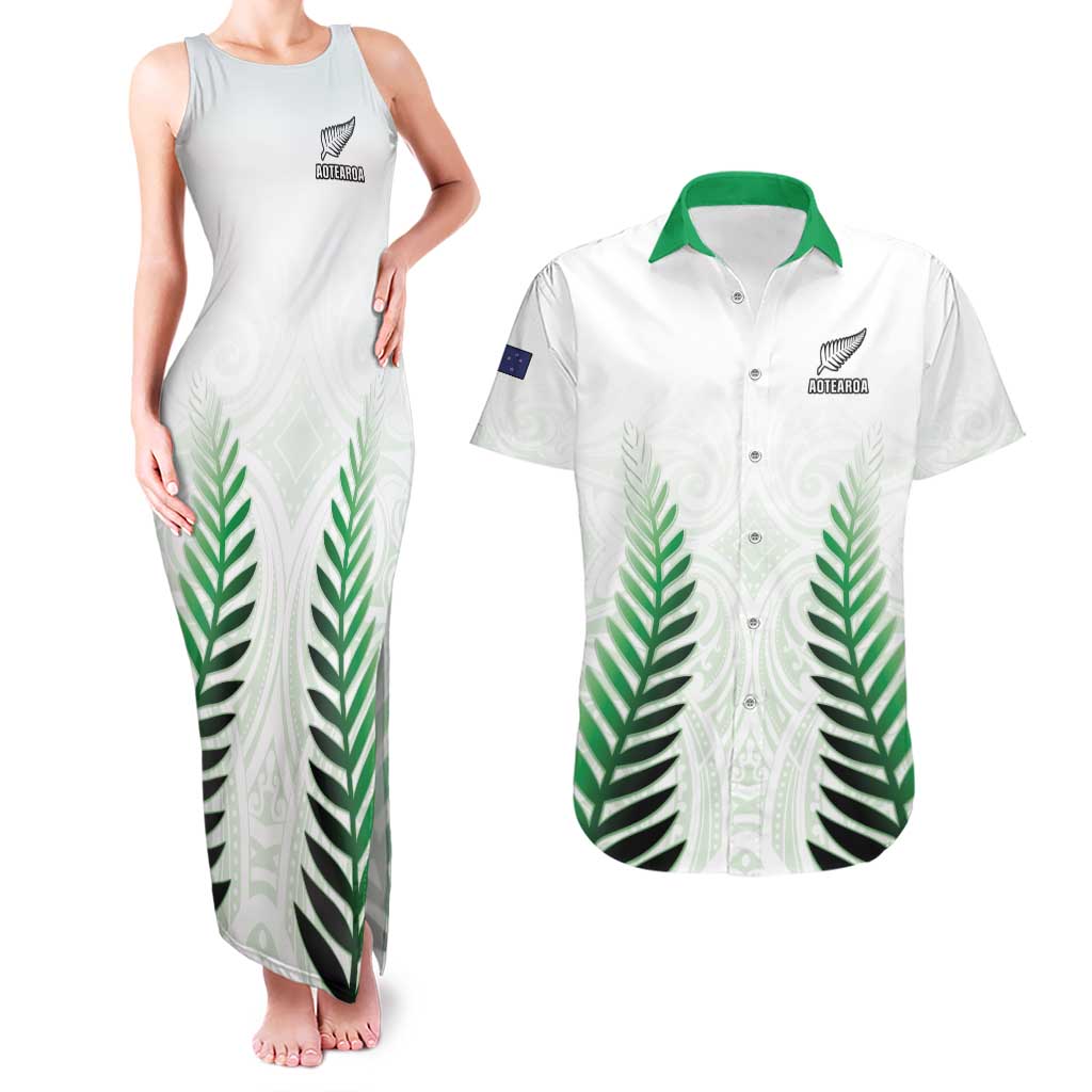 Custom New Zealand Fern Football Couples Matching Tank Maxi Dress and Hawaiian Shirt Simple Style LT05 White - Polynesian Pride