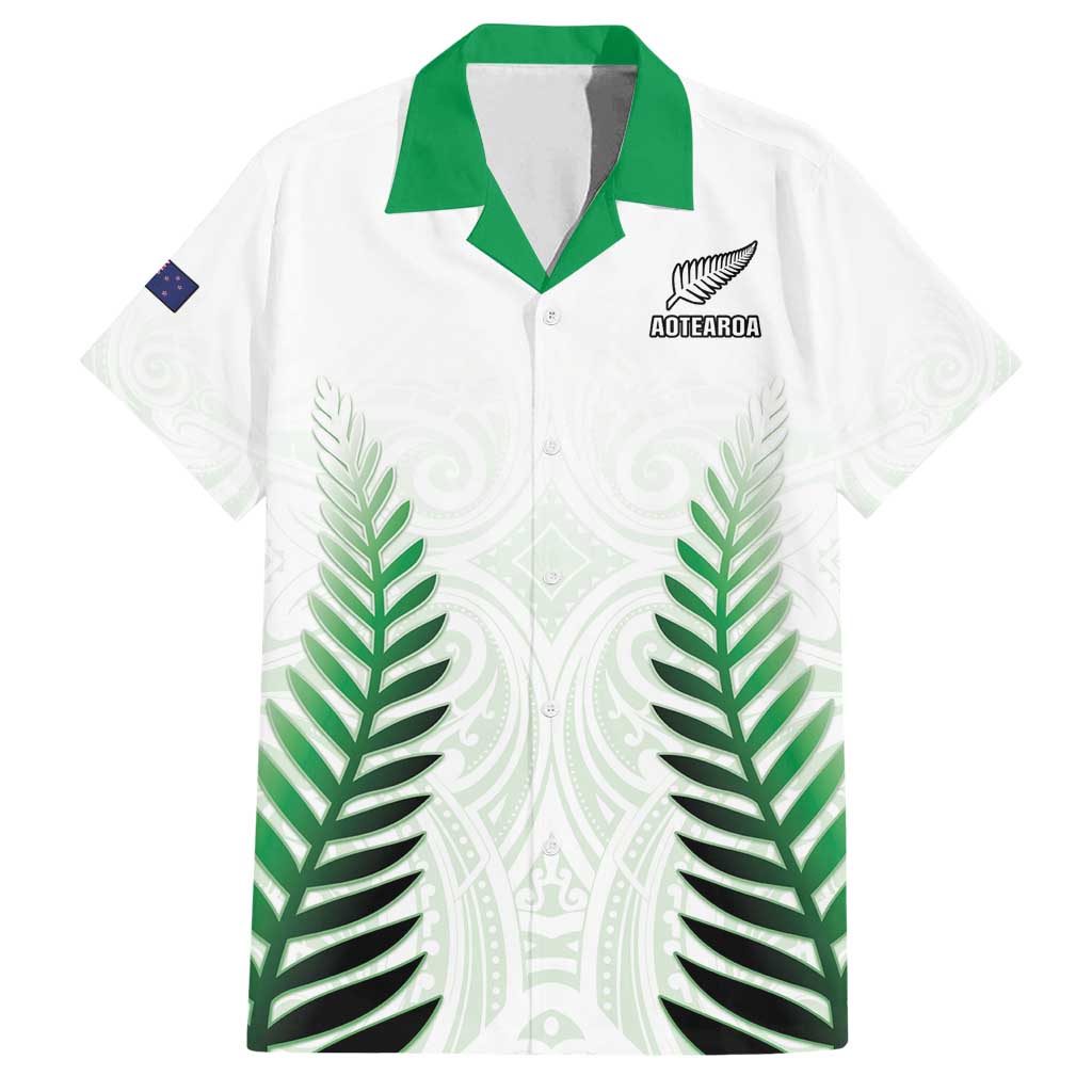 Custom New Zealand Fern Football Family Matching Long Sleeve Bodycon Dress and Hawaiian Shirt Simple Style LT05 Dad's Shirt - Short Sleeve White - Polynesian Pride