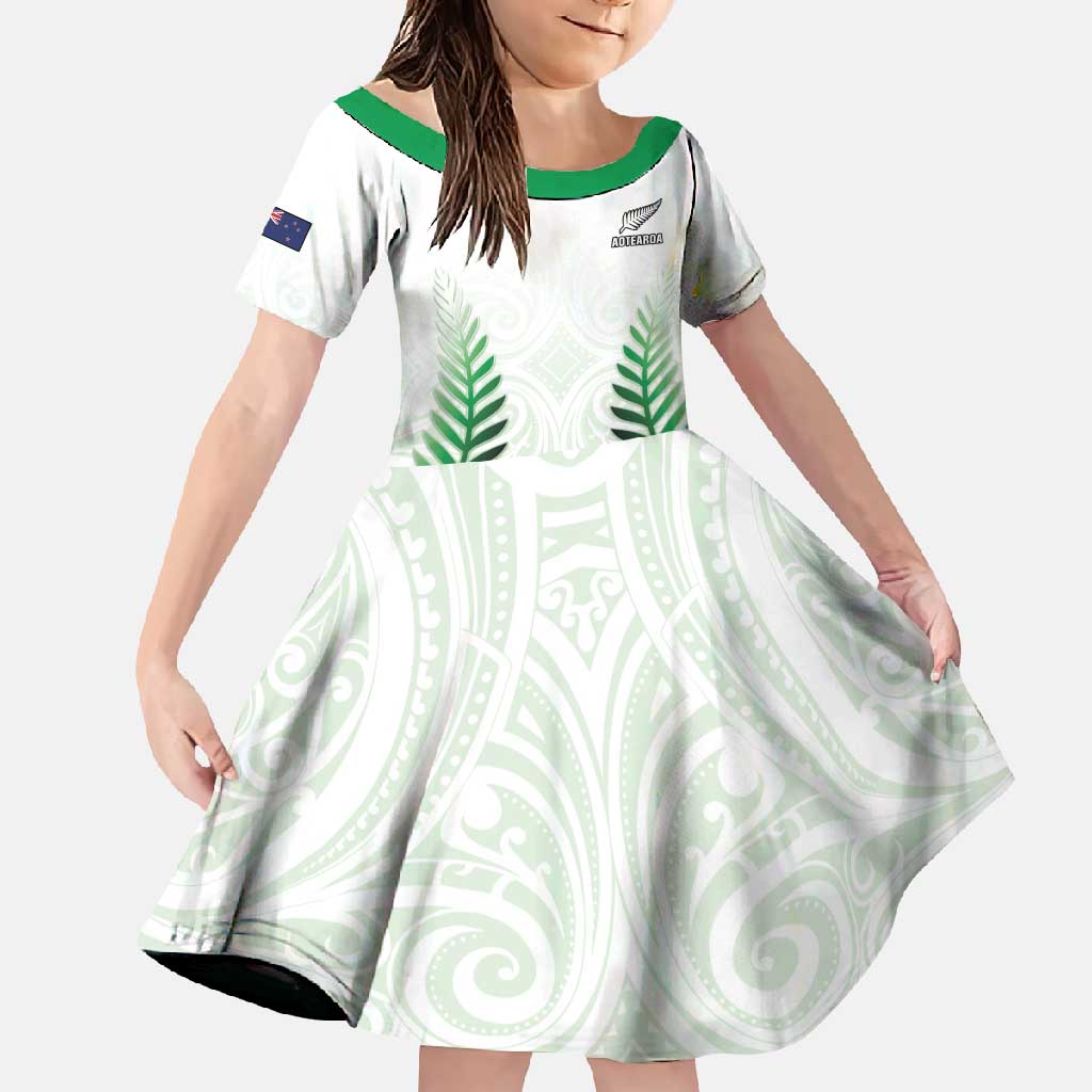 Custom New Zealand Fern Football Family Matching Mermaid Dress and Hawaiian Shirt Simple Style LT05 Daughter's Dress White - Polynesian Pride
