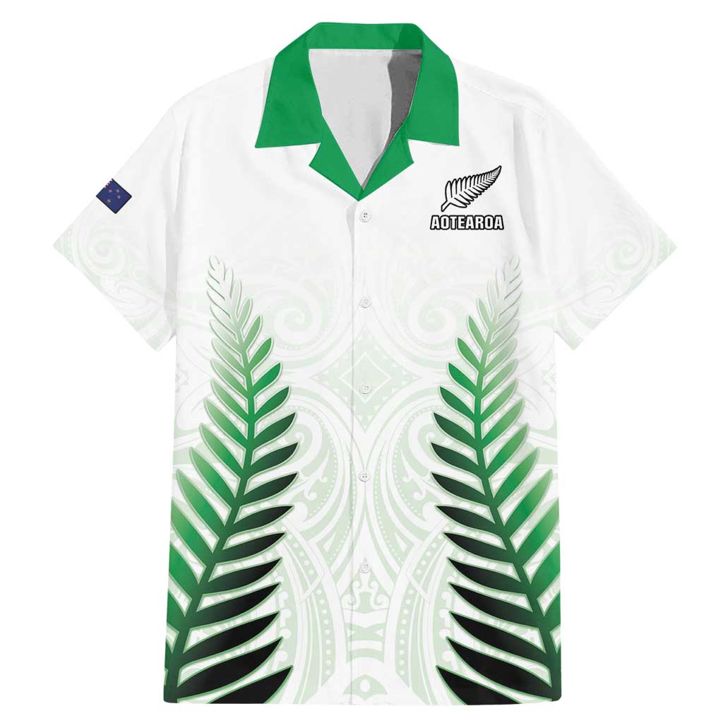 Custom New Zealand Fern Football Family Matching Mermaid Dress and Hawaiian Shirt Simple Style LT05 Dad's Shirt - Short Sleeve White - Polynesian Pride