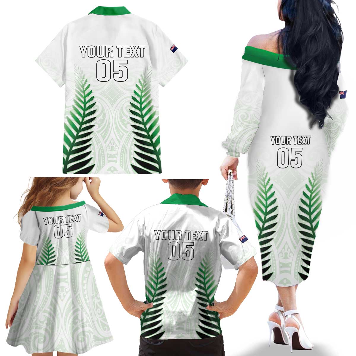 Custom New Zealand Fern Football Family Matching Off The Shoulder Long Sleeve Dress and Hawaiian Shirt Simple Style LT05 - Polynesian Pride