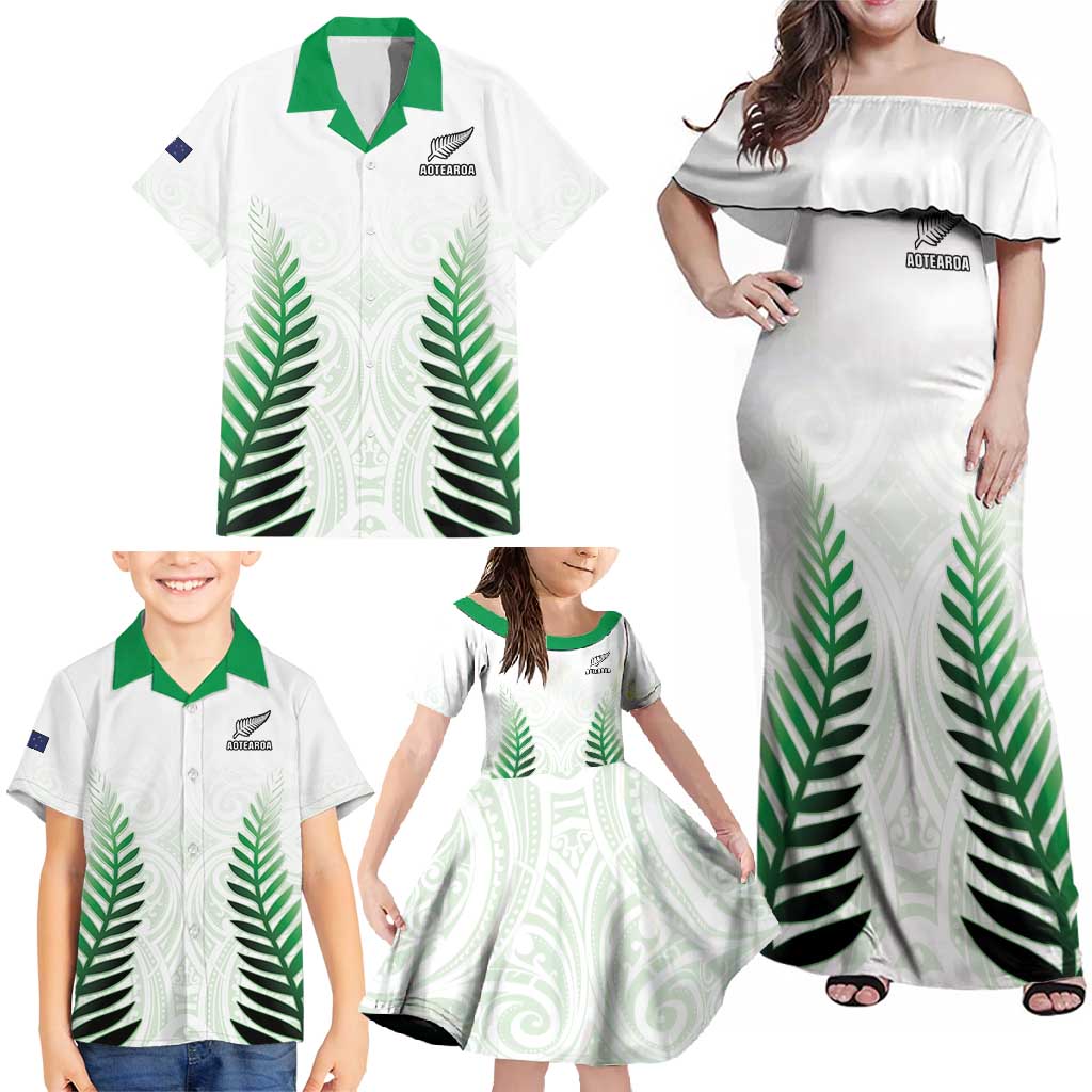 Custom New Zealand Fern Football Family Matching Off Shoulder Maxi Dress and Hawaiian Shirt Simple Style LT05 - Polynesian Pride