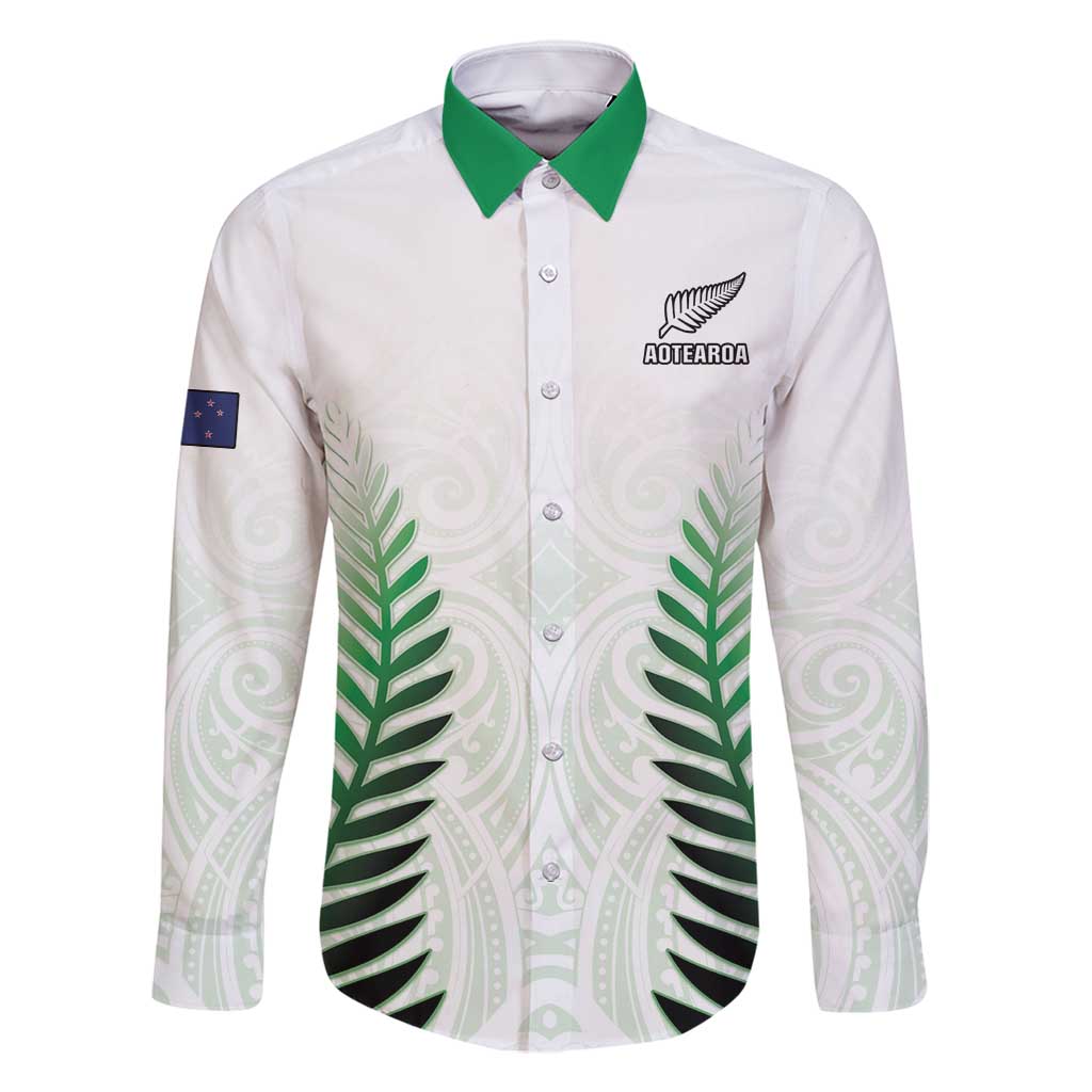 Custom New Zealand Fern Football Family Matching Off Shoulder Maxi Dress and Hawaiian Shirt Simple Style LT05 Dad's Shirt - Long Sleeve White - Polynesian Pride