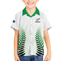 Custom New Zealand Fern Football Family Matching Off Shoulder Maxi Dress and Hawaiian Shirt Simple Style LT05 Son's Shirt White - Polynesian Pride