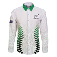 Custom New Zealand Fern Football Family Matching Puletasi and Hawaiian Shirt Simple Style LT05 Dad's Shirt - Long Sleeve White - Polynesian Pride